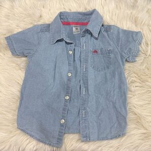 Kids Light Blue Denim Dinosaur Button Up Shirt